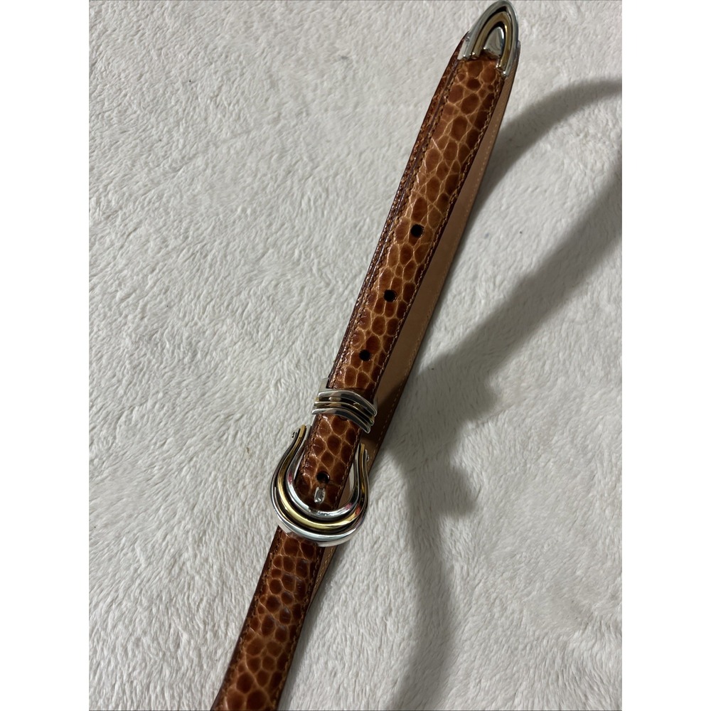 Brighton Brown Snake Embossed Leather Belt Gold Silver Tone Buckle Size 32 ML
